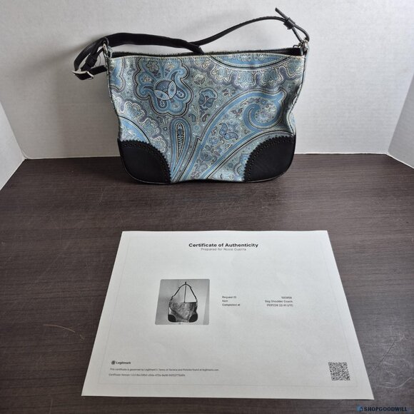 Coach Blue Paisley Shoulder Bag with Black Trim + Certificate of Authenticity - Picture 5 of 5